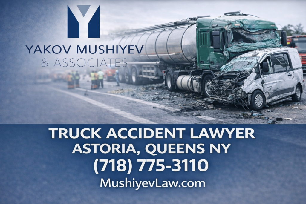 Truck accident scene in Astoria