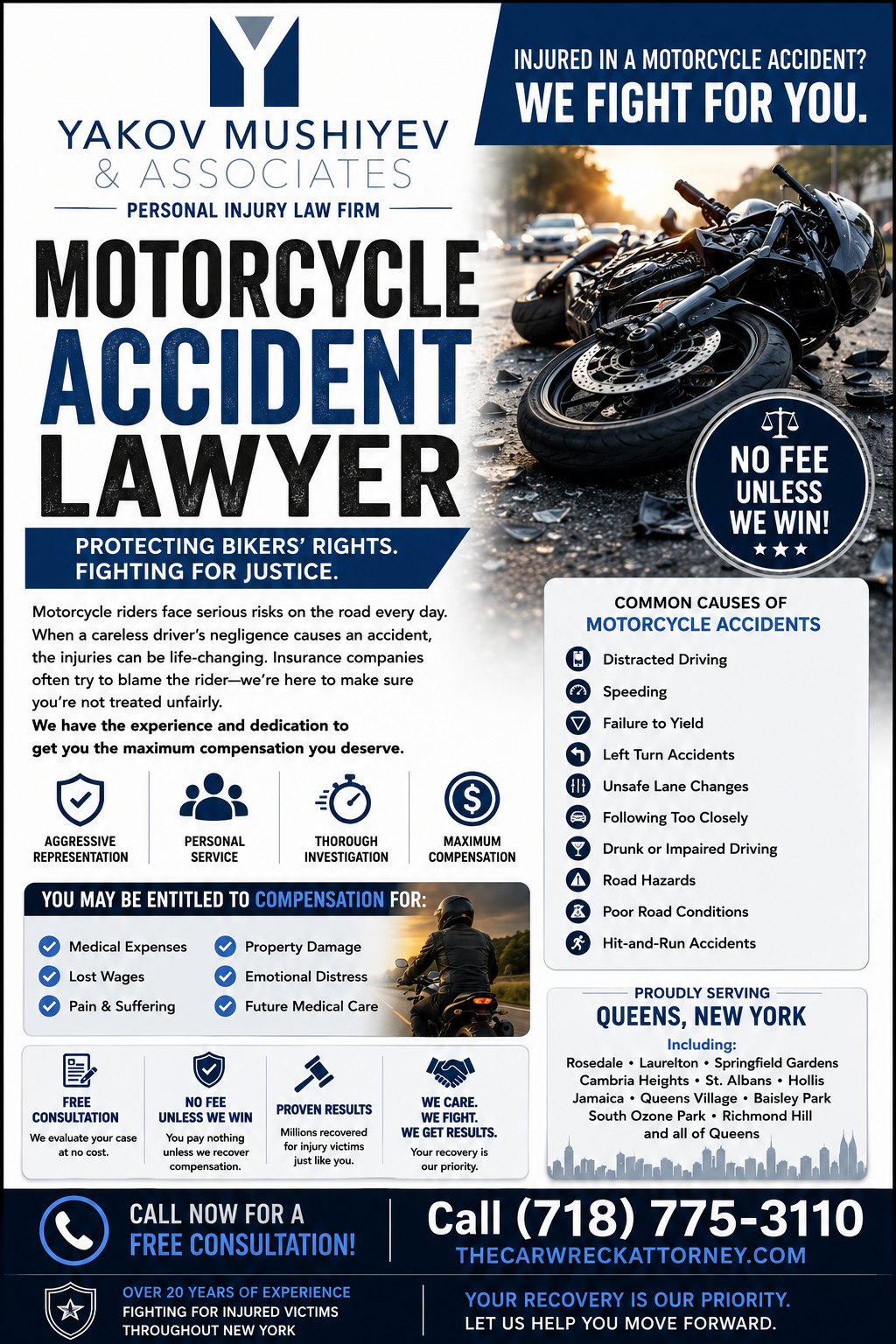 motorcycle rider down after a left-turn crash on Middle Neck Road Great Neck Nassau County best lawyer