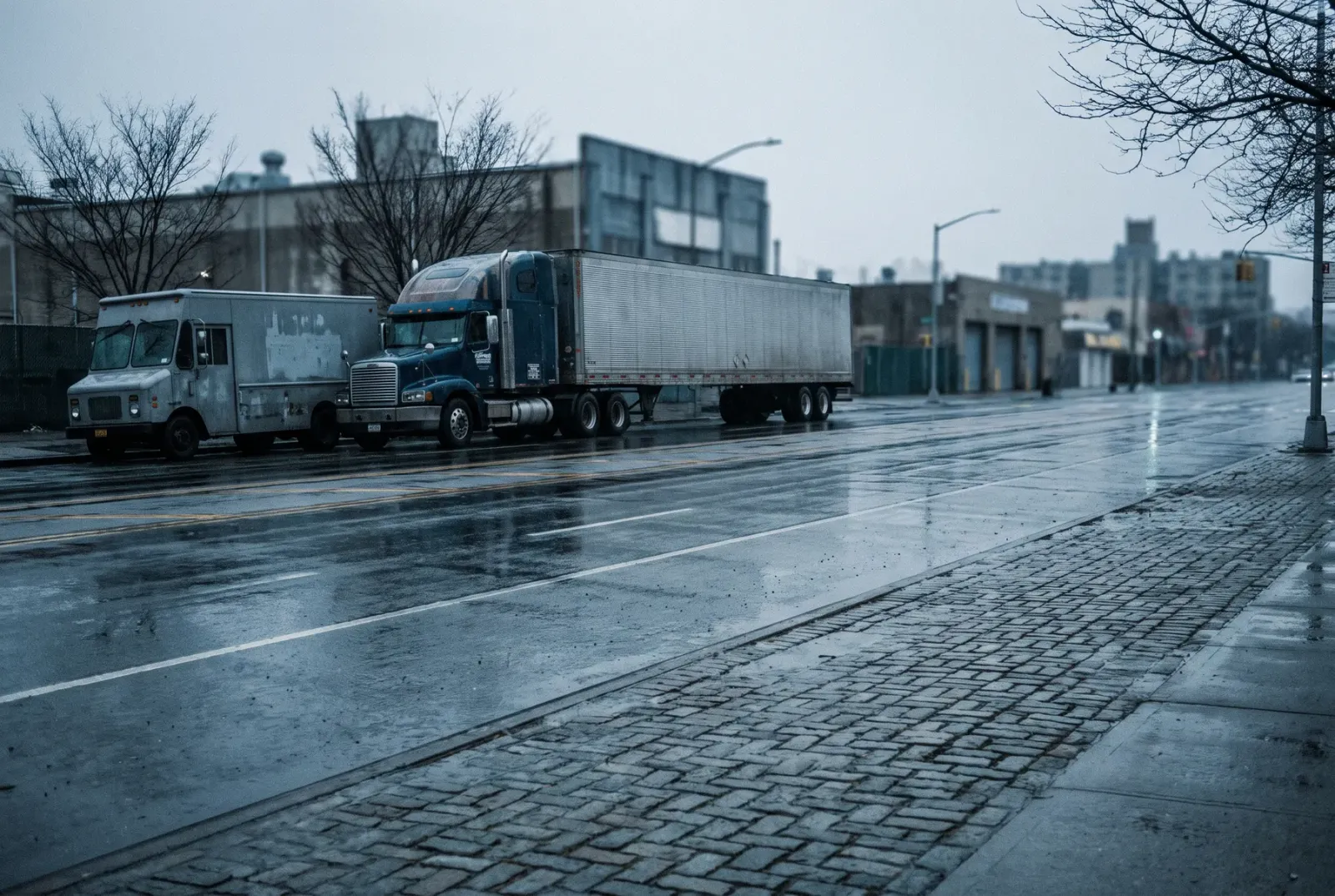 Staten Island truck accident lawyer: tractor-trailers on a wet highway