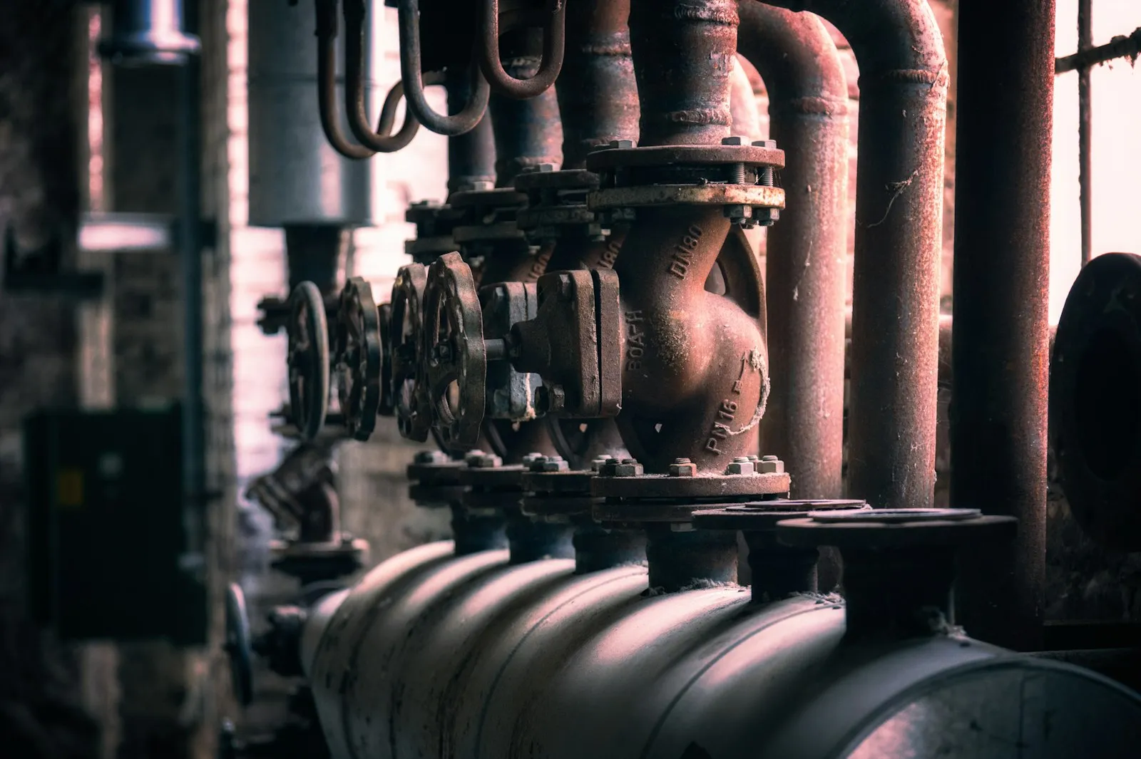 Boiler room with large pipes and valves, a common carbon monoxide source a lawyer investigates