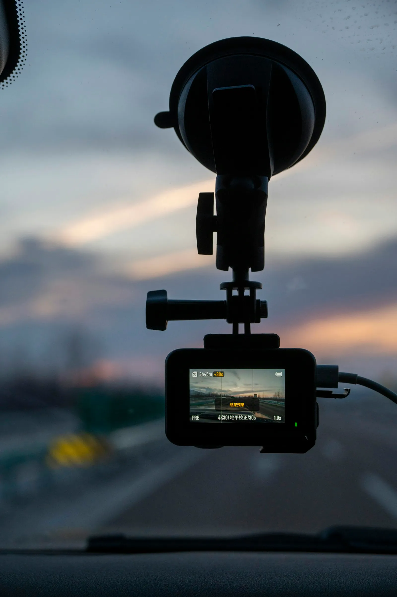 Camera mounted on a car windshield