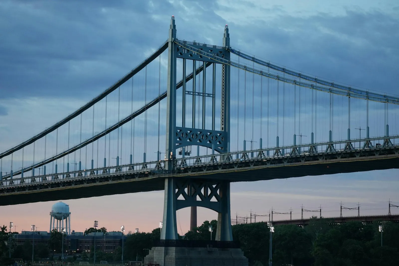 Suspension bridge seen from the Astoria waterfront in Queens