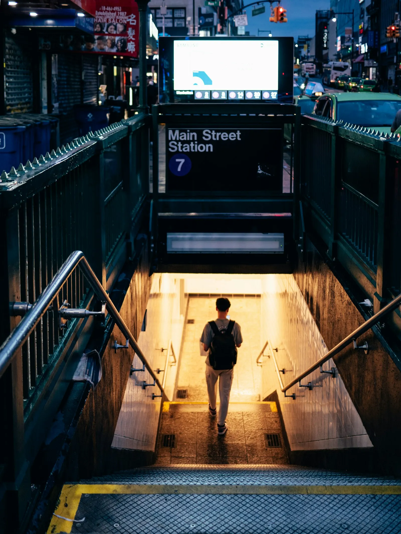 Entrance to the Flushing–Main Street subway station in Flushing, Queens