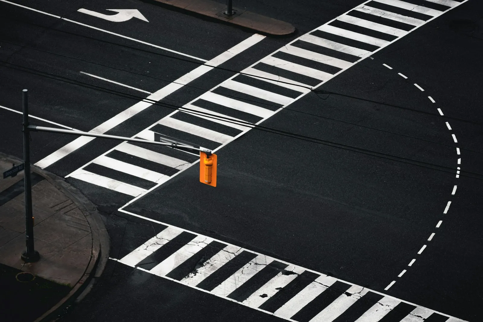 Overhead view of an intersection with a traffic signal