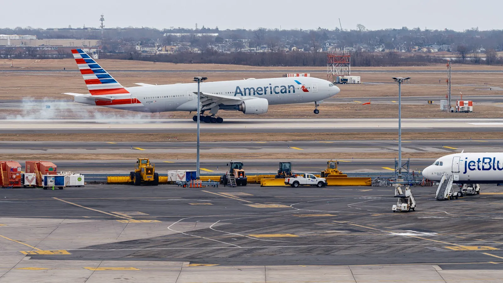 Airliner landing at JFK International Airport, Queens