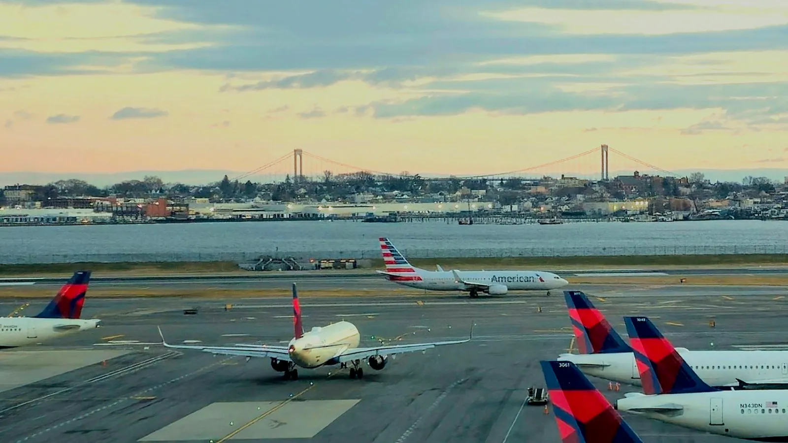 Planes on the airfield at LaGuardia Airport, Queens