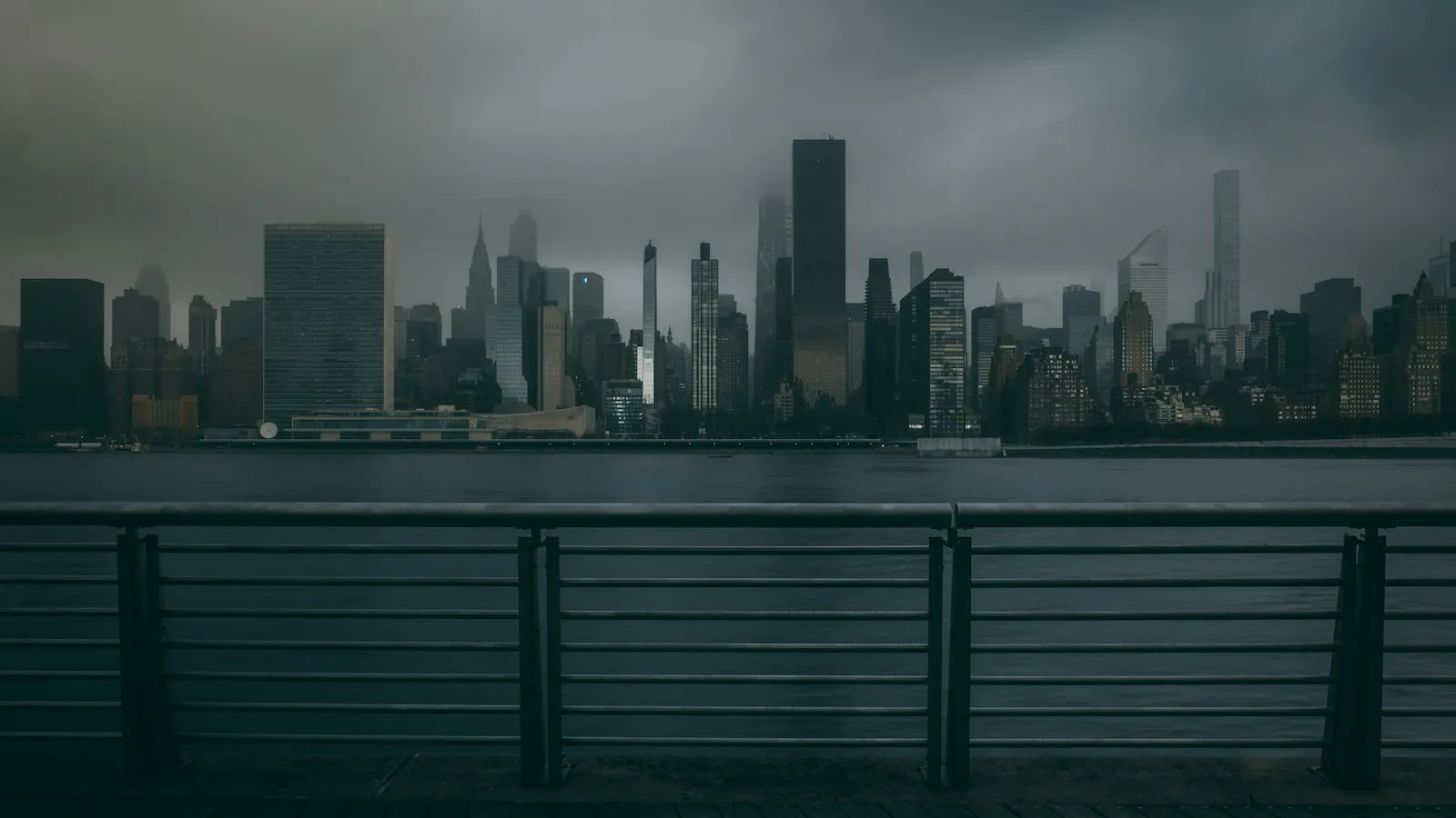 View of the Manhattan skyline from a pier on the Long Island City waterfront