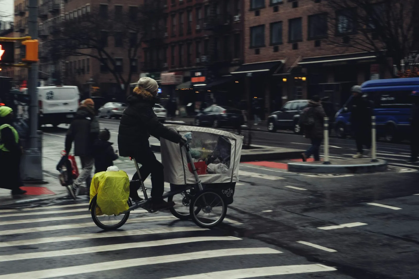 Cyclist riding a bike on a city street