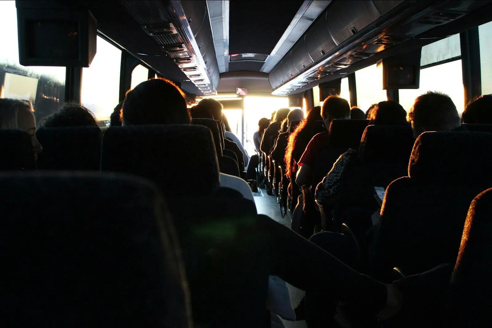 Passengers riding inside a city bus