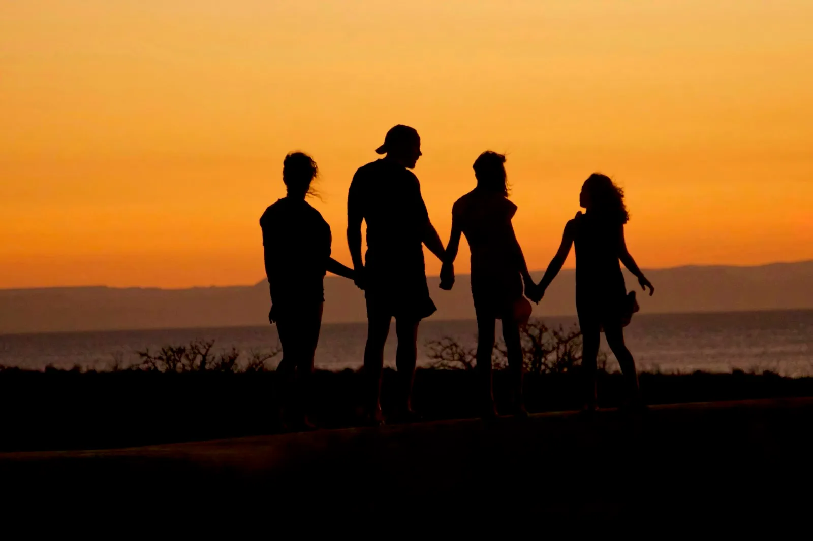 Wrongful death lawyer Queens: family of four walking together at dusk